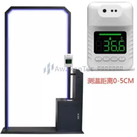 Sonic UV spray disinfection temperature measurement channel door